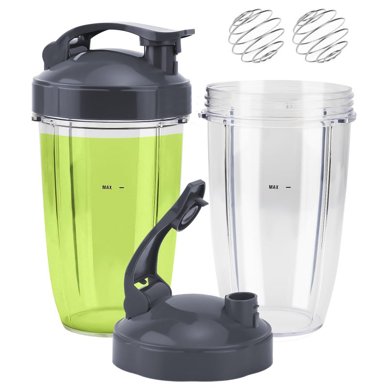 Feilifan أكواب خلاط سعة 24 أونصة متوافقة مع سلسلة NutriBullet Pro 900w/600w، قطع غيار لـ NutriBullet مع 2 غطاء قابل للطي وأسطوانات خلط (عبوة 2)  - Image 1